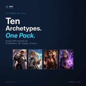 Pacchetto di personaggi per giochi di ruolo fantasy / 10 archetipi, 40 espressioni (Vol. 04)