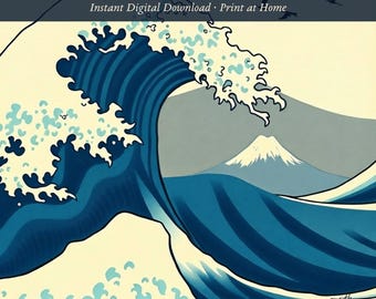 Great Wave Art Print | Japanese Ukiyo-e Digital Download | Hokusai Style Wall Art | Printable Poster