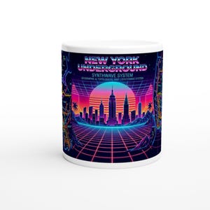 Taza Synthwave de Nueva York / Taza de café retro con el horizonte de Nueva York / Taza con estética Vaporwave de los 80 / Regalo Retrowave para él o ella / Taza de cerámica de 325 ml