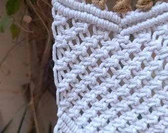 Handgemaakte macramé muurhanger | Boho wanddecoratie | Groot katoenen touwtapijt | Neutrale vezelkunst.