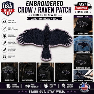 Embroidered Raven Patch: Viking Inspired Crow Applique for Jackets, Backpacks (Iron-On/Sew-On)