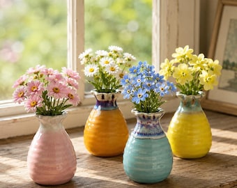 Mini Ceramic Vase, Handmade Ceramic Bud Vase, Small Flower Vase Decor, Colorful Pottery Vase, Cottagecore Shelf Decor, Desk Vase Gift
