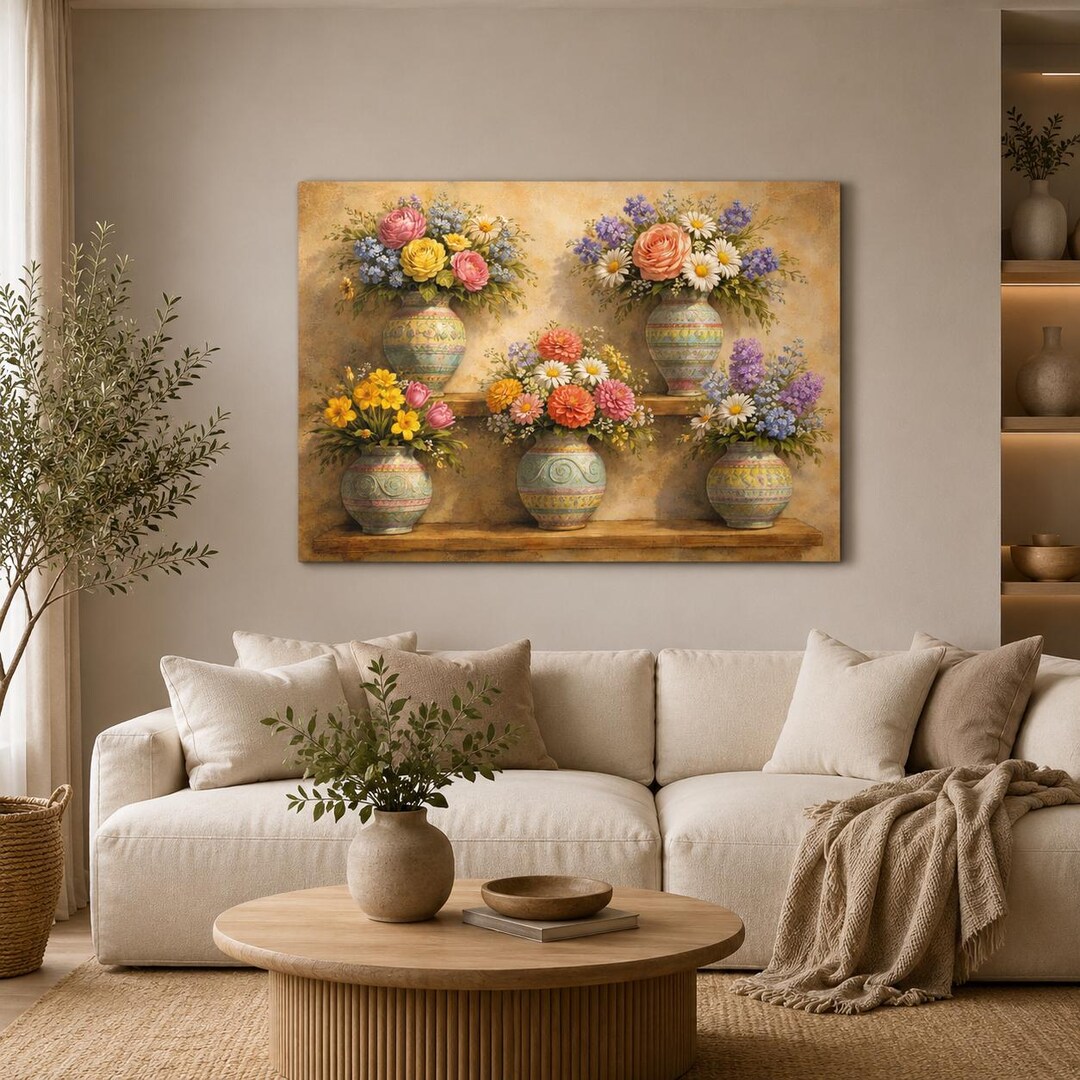Vintage Floral Vase Canvas Print, Cottagecore Botanical Wall Art - Etsy