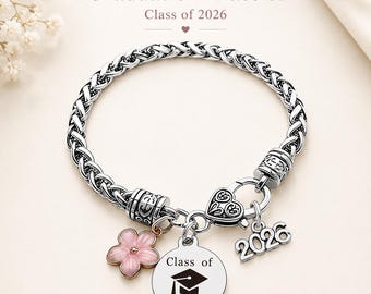Pulsera de graduación 2026, regalo para ella, pulsera con dije de la promoción de 2026, joyería inspiradora de graduación, regalo para estudiantes de último año.