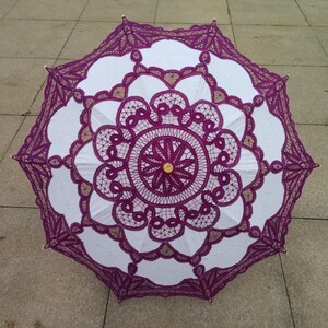Purple and White New Vintage Lace Umbrella Handmade Cotton Embroidery Battenburg  Lace  Umbrella Wedding Decoration
