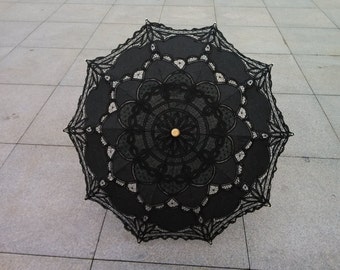 black New Vintage Lace Umbrella Handmade Cotton Embroidery Battenburg  Lace  Umbrella Wedding Decoration