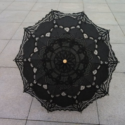 black New Vintage Lace Umbrella Handmade Cotton Embroidery Battenburg  Lace  Umbrella Wedding Decoration