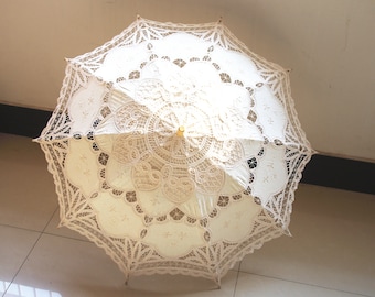 Handmade Ivory New Vintage Lace Umbrella Handmade Cotton Embroidery Battenburg  Lace  Umbrella Wedding Decoration