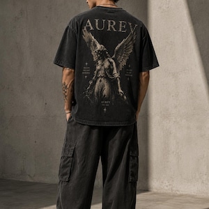 Aurev Fallen Angel Graphic T-shirt | Gothic Wings Illustration