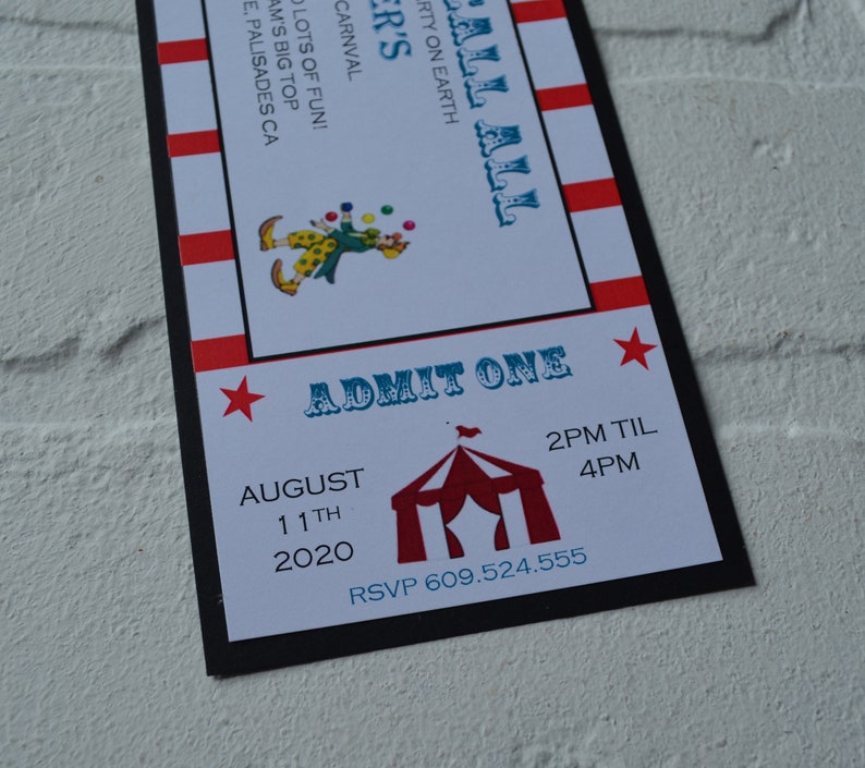 CIRCUS Ticket invite  circus theme  Birthday Party kids image 3