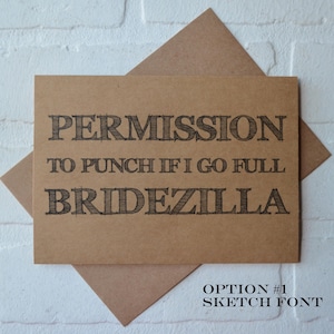PERMISSION DE PUNCH si je vais BRIDEZILLA cartes de proposition de demoiselle d'honneur | seras-tu ma demoiselle d'honneur carte | Faire-part de mariage