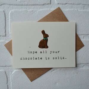 Ik hoop dat al je chocolade SOLID is. Vrolijk Pasen-wenskaart | CHOCOLADE konijntje | grappige paaswoordspeling | snoep | kinderen | mand cadeaus kinderen
