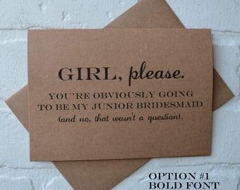 GIRL PLEASE flower girl bridesmaid proposal cards | will you be my maid matron of honor card | wedding bridal party invite | flower girl