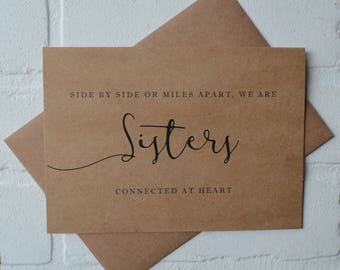 SIDE by side or miles apart we are SISTERS connected at heart bridesmaid proposal cards | will you be my maid matron of honor | wedding