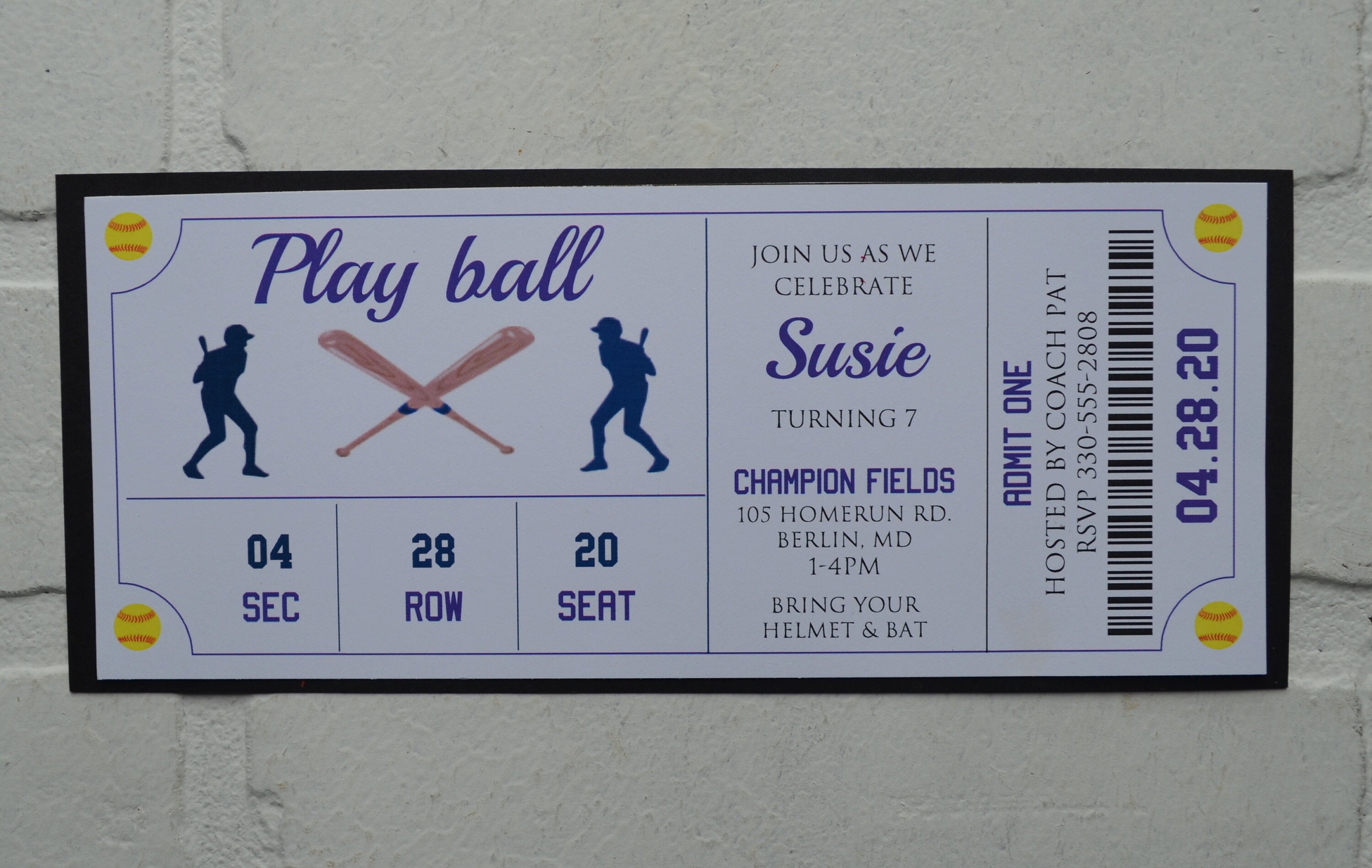 SOFTBALL Ticket Invite Softball Theme Birthday Party Girl | Etsy