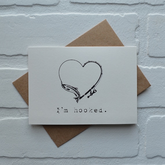 cute fish valentine cards with hook I'm Hooked | Best Catch Ever | Funny Greeting Cards | Happy Valentines Day  Card | Fishing Pun | Anniversary Gift | Fisherman Love Gifts