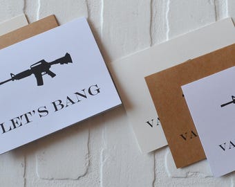 LETS BANG Grappige Valentijnsdag-wenskaarten | liefdeskaart | woordspeling | vriendin vriendje | volwassen | geweer | vamos a joder | Spaanse cadeaus