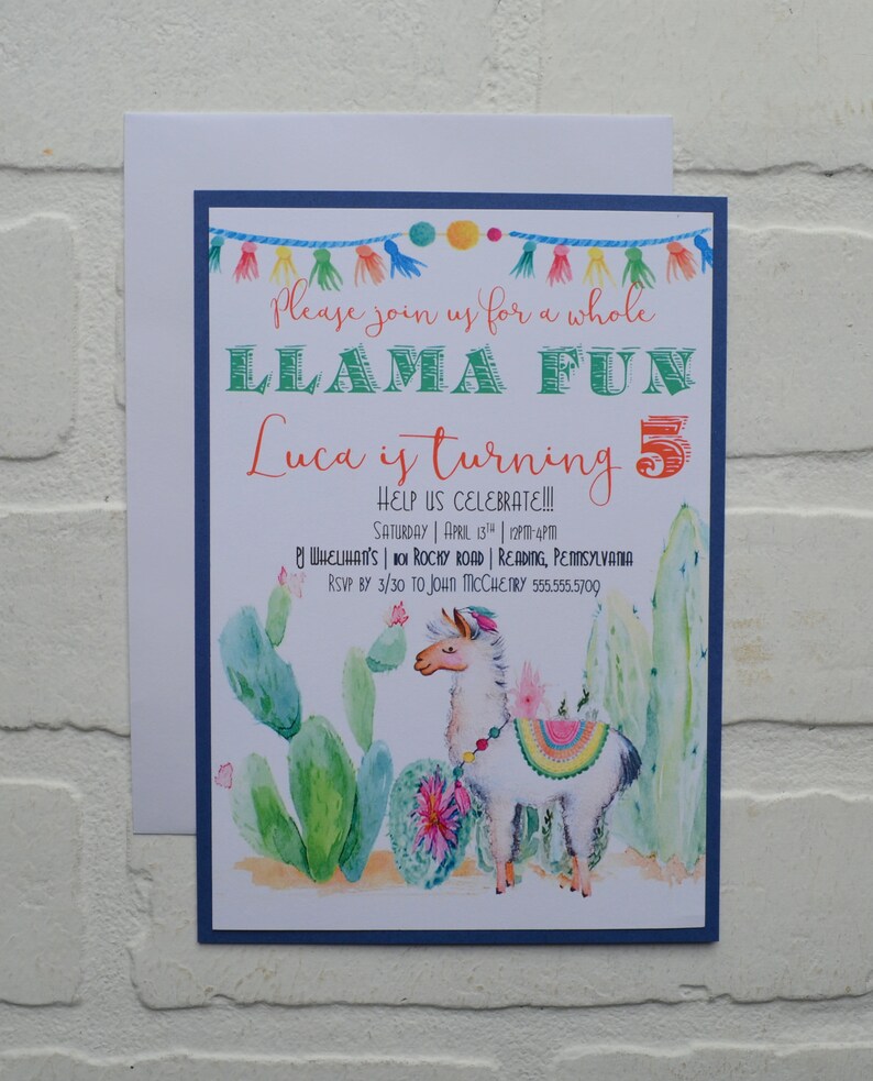LLAMA FUN BIRTHDAY invitation cactus theme card Birthday Party watercolor southwest llama birthday party girl birthday invitations alpaca