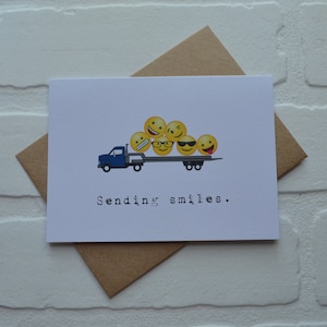 ENVOI DE SOURIRES EMOJIS carte pense à vous | Cartes de rétablissement | reprise | camionnette | longue distance | amour | cadeaux visages souriants