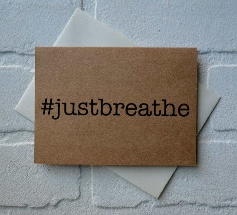 JUST BREATHE #justbreathe card hashtag card yoga card friend rustic note card stationary card yoga friend kraft card yogi hindu greetings
