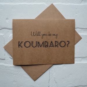 ¿serás mi KOUMBARO GREEK RELIGIOUS tarjeta tarjeta de la boda griega kraft tarjeta ser mi koumbara invitación religiosa tarjeta de la tradición griega