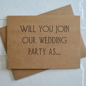¿Te unirás a nuestra FIESTA DE BODAS como acomodador? ¿Serás mi tarjeta de acomodador? propuesta nupcial tarjetas de boda fiesta nupcial tarjeta kraft sé mi dama de honor