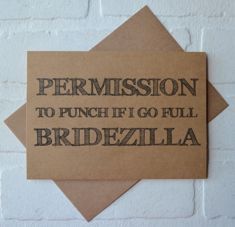 PERMISSION to PUNCH if I go BRIDEZILLA be my bridesmaid cards funny bridesmaid card kraft funny sarcastic bridal proposal card kraft wedding