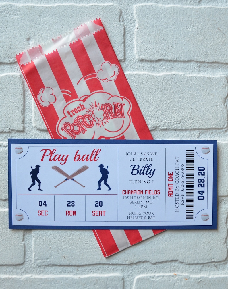 BASEBALL Ticket invite  baseball theme  Birthday Party boy image 7