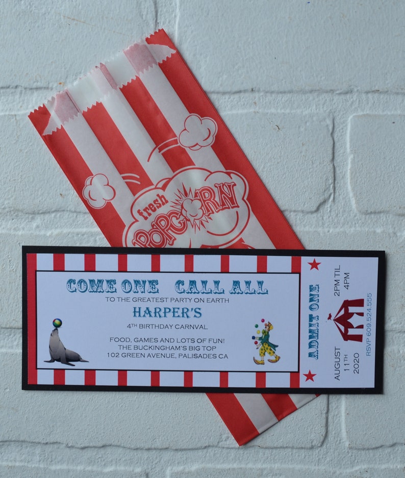 CIRCUS Ticket invite  circus theme  Birthday Party kids image 0