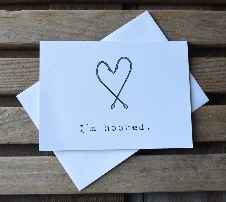 IM HAOOKED grappige Happy Valentine Day wenskaarten | vishaak hartkaart | jubileumcadeau | visserij woordspeling | visser cadeau | liefde haken afbeelding 4