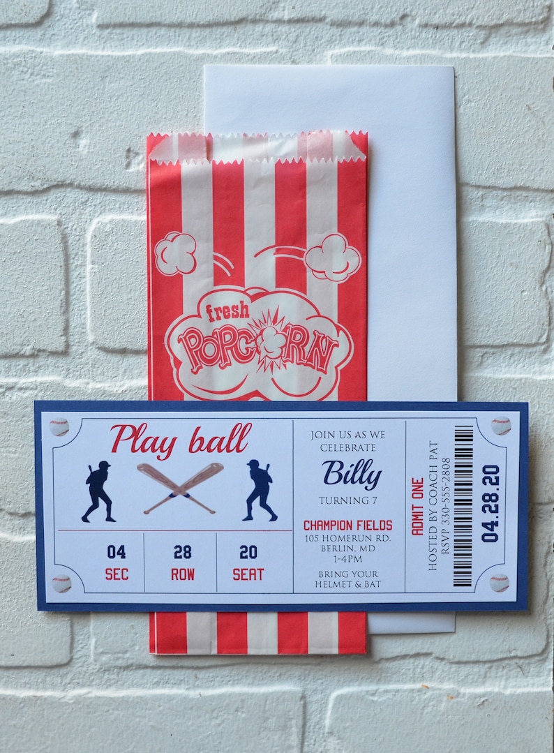 BASEBALL Ticket invite  baseball theme  Birthday Party boy image 2