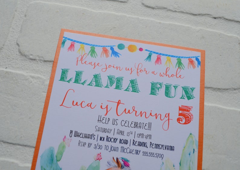 LLAMA FUN BIRTHDAY invitation cactus theme card Birthday Party watercolor southwest llama birthday party girl birthday invitations alpaca