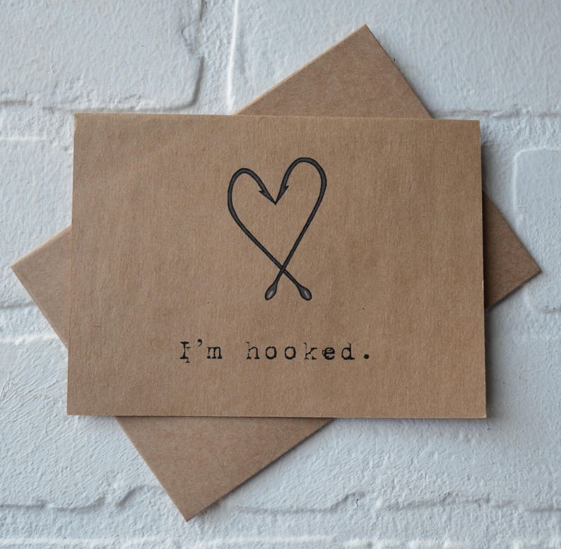 IM HAOOKED grappige Happy Valentine Day wenskaarten | vishaak hartkaart | jubileumcadeau | visserij woordspeling | visser cadeau | liefde haken afbeelding 3