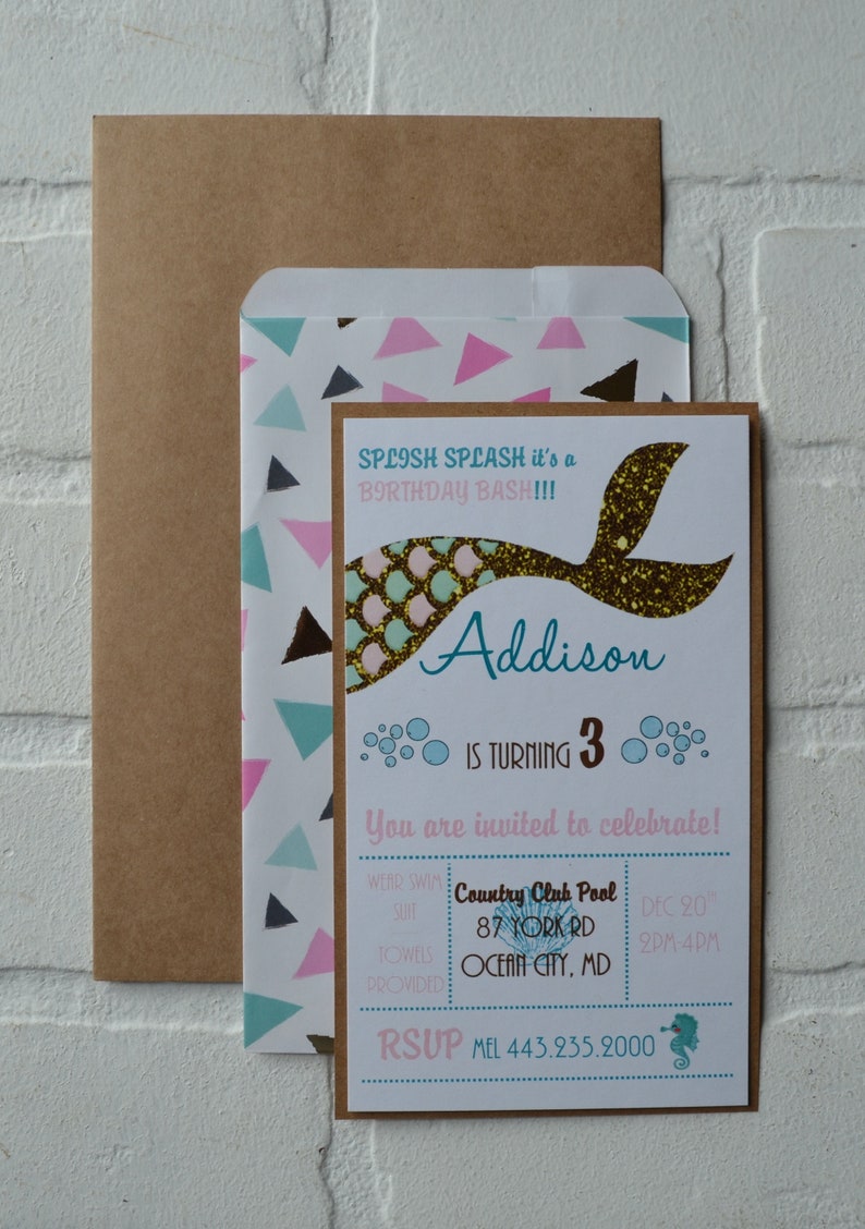 MERMAID BIRTHDAY invite mermaid tail theme card Birthday Party image 1