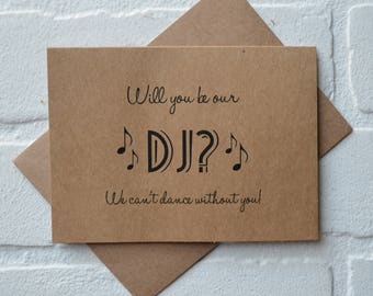 WILL be our wedding DJ wedding card disc jocky at ceremony card will you dj at our wedding ceremony singer wedding music card dance card
