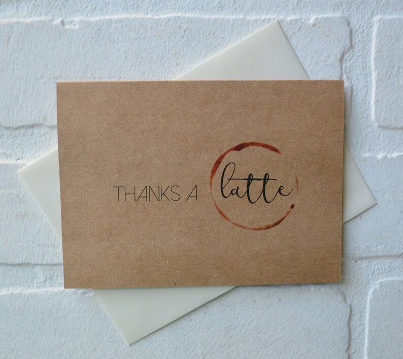 THANKS a LATTE thank you cards funny coffee pun greeting gift card just because caffeine love cafe thanks a lot appreciation image 2