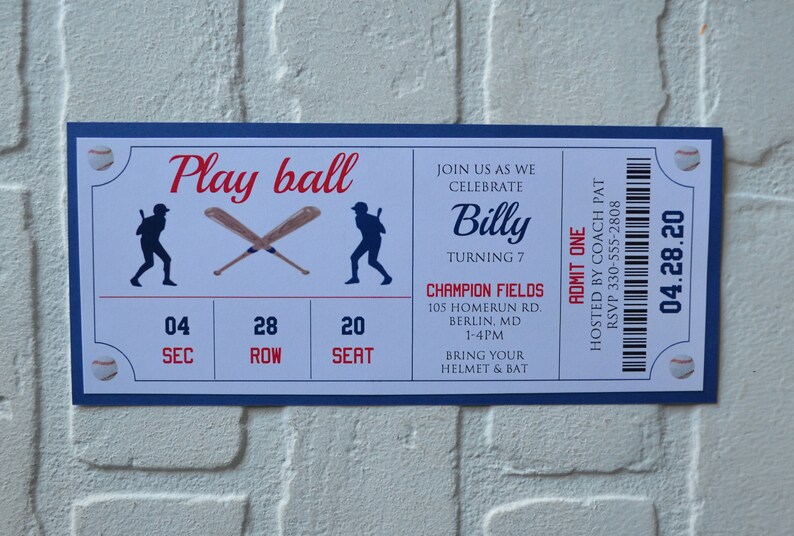 BASEBALL Ticket invite  baseball theme  Birthday Party boy image 1