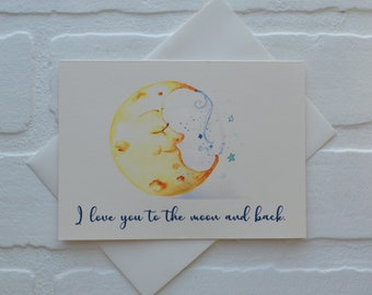 I love you to the MOON AND BACK anniversary greeting card | children love cards | just because | i love you gifts | boyfriend girlfriend