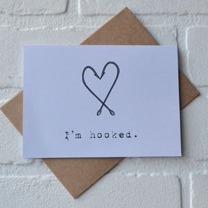 IM HAOOKED grappige Happy Valentine Day wenskaarten | vishaak hartkaart | jubileumcadeau | visserij woordspeling | visser cadeau | liefde haken afbeelding 2
