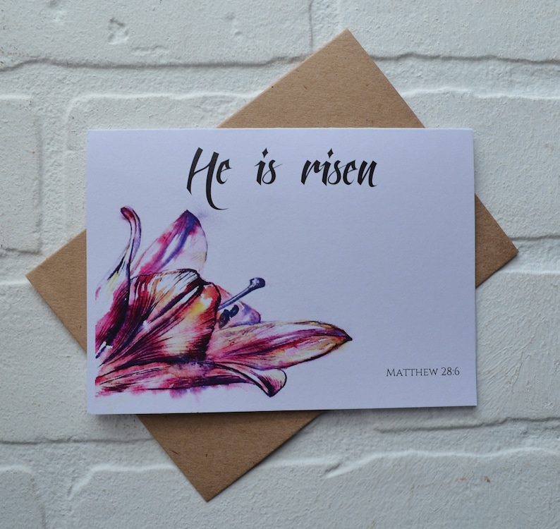 HE IS RISEN Easter card Happy Easter lily card easter greeting image 0