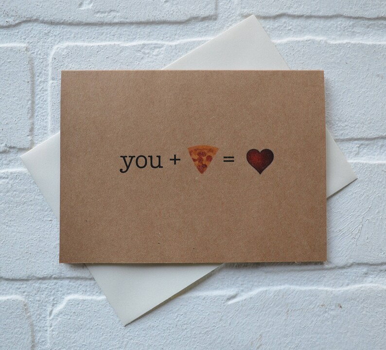 You Plus PIZZA equals love Funny card Romance Card anniversary card love cards just because card funny watt cards valentines day kraft cards image 1