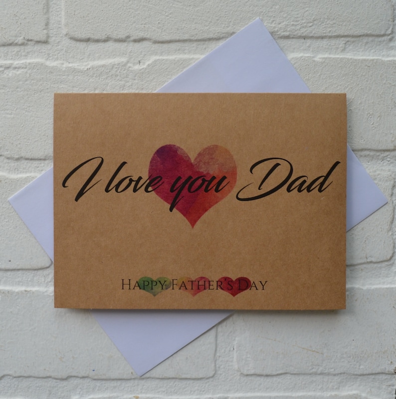 I LOVE YOU DAD watercolor hearts Father's Day card happy image 0