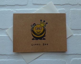 REINA ABEJA Tarjetas de Feliz Día de la Madre / Tarjeta divertida para mamá / Aniversario / Amor / Juego de palabras con abejorro / Eres el mejor regalo / Papel kraft reciclado