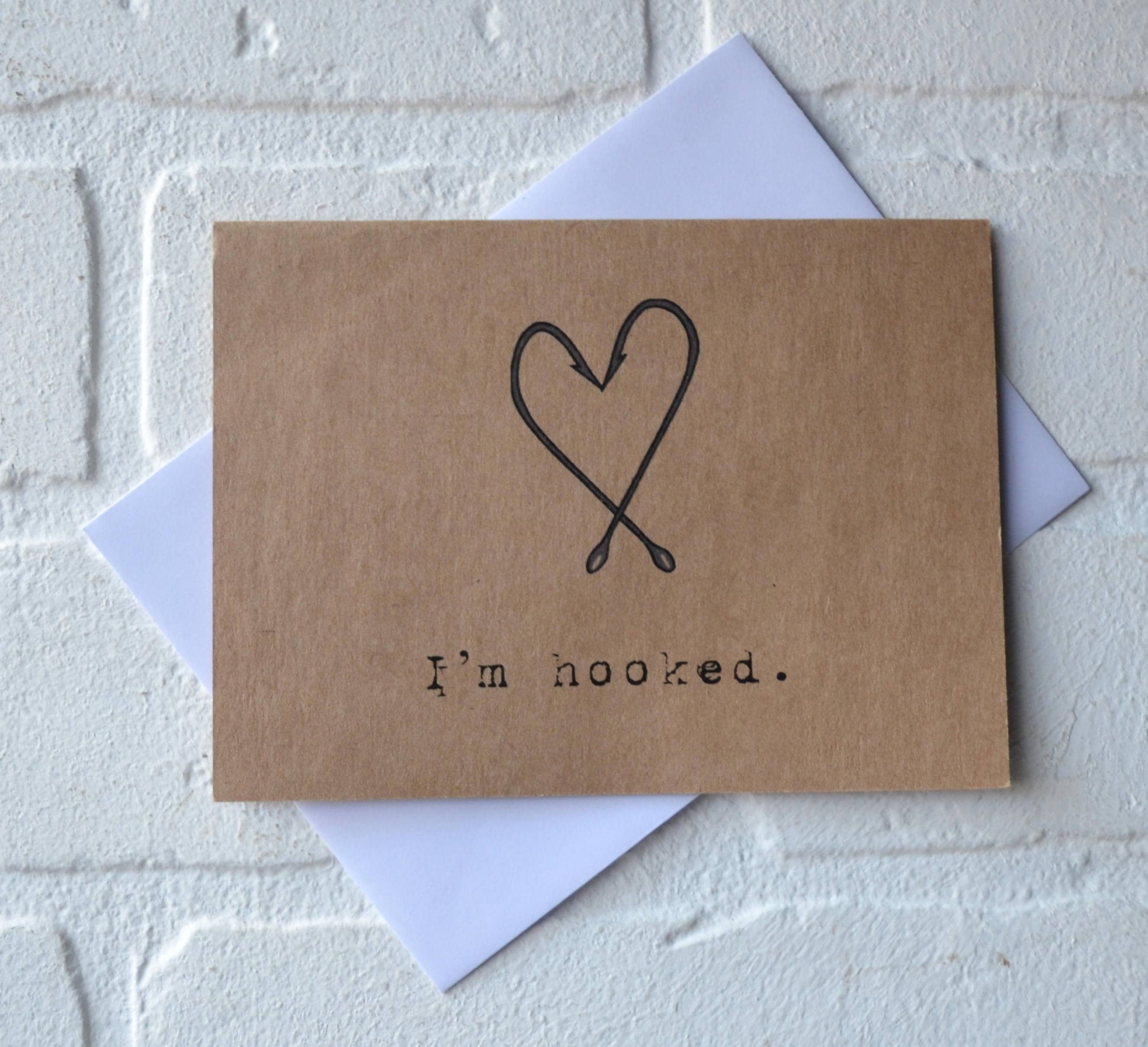 cute fish valentine cards with hook IM HOOKED Funny Happy Valentine Day Greeting Cards | Fish Hook Heart Card |  Anniversary Gift | Fishing Pun | Fisherman Gift | Love Hooks