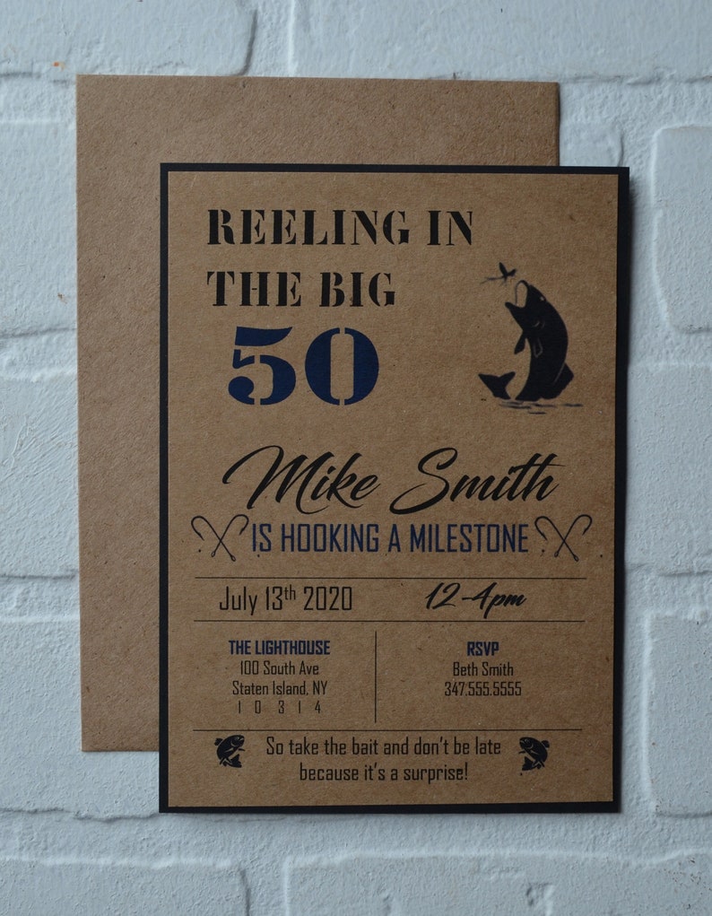 REELING in the BIG 50 fishing birthday invitation birthday image 0