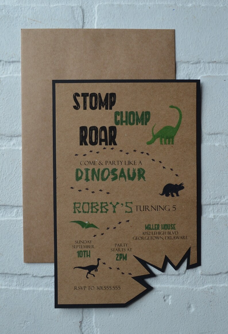 DINOSAUR birthday party invitation birthday invite T rex image 0