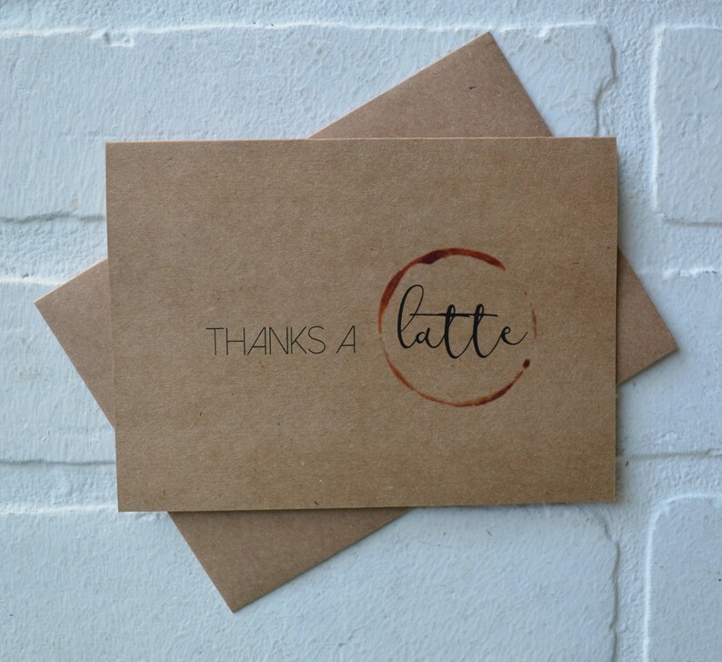 THANKS a LATTE thank you cards funny coffee pun greeting gift card just because caffeine love cafe thanks a lot appreciation image 4