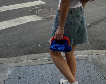 Mini Handmade Crochet Sequin Clutch, Dual-Toned