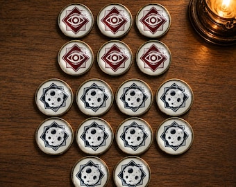 Arkham Horror LCG Moon and Insight Token Set, Metal Fan Expansion Compatible Tokens, Horror Card Game Upgrade Accessory