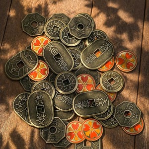 The White Castle Metal Coins, Japanese Mon Tokens for Rising Sun, IKI, Bamboo, Shogun No Katana, River of Gold Upgrade